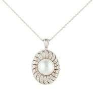 18kt White gold 12.0MM South Sea Pearl and 0.75ctw Diamond Swirl Frame Pendant Necklace