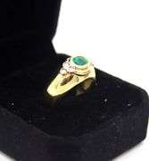 18kt Yellow gold apx 0.45ct Oval Emerald & Diamond Accent Ring