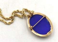 14kt Yellow gold Cameo brooch pendant on rope chain necklace