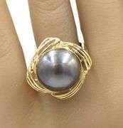 14kt Yellow gold 15mm grey Mabe pearl ring