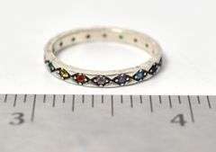Colorful CZ Gemstone Ring Band in Sterling Silver