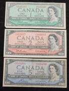 1954 Canadian Dollars Lot, $1, $2, $5