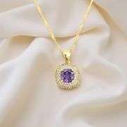 Gorgeous 18 Kt Gold Plate 5 Piece Lab Simulated Amethyst and Diamond Jewelry Set