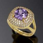 Gorgeous 18 Kt Gold Plate 5 Piece Lab Simulated Amethyst and Diamond Jewelry Set
