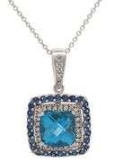 Le Vian 2.04ct Blue Topaz 0.35ctw Sapphire and 0.25ctw Diamond Double Frame Pendant Necklace in 14K