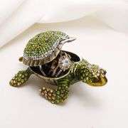 Hand-Painted Rhinestone Turtle Trinket Box