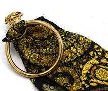 Versace Barocco black gold Baroque print scarf convertible Medusa earrings