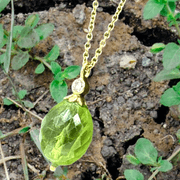 18kt Yellow gold Peridot & Bezel Set Accent Diamond Pendant on chain