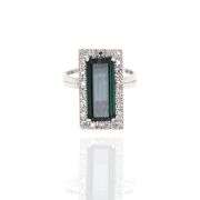 Platinum 900 Natural Green Tourmaline and Natural Diamond Ring