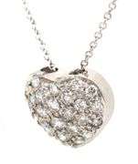 18kt White gold 0.30ctw pave diamond heart shaped pendant on chain