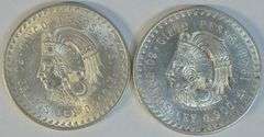 2 Choice BU Mexico Silver 5 Pesos Cuauhtemoc. Last Aztec Emperor