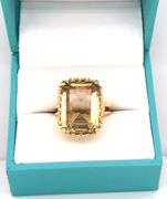 18kt Yellow gold emerald cut citrine basket wave ring