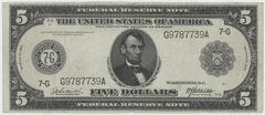 Crisp 1914 Series Large Size $5 Federal Reserve Note