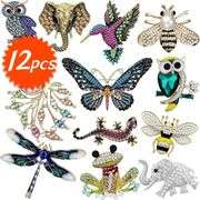12-Piece Vintage-Style Animal Brooch Pin Set