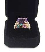 14kt Yellow gold Apx 5.70ct Amethyst in Enamel Humming Bird Setting