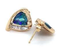 10kt Yellow gold Mosaic opal and diamond earrings