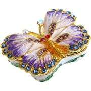 Butterfly Hand-Painted Metal and Crystal Trinket Box