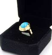 14kt Yellow gold Oval Bezel Set Turquoise Ring