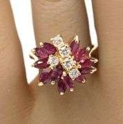 14kt Yellow gold ruby and diamond cluster ring