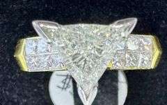 14K Two-tone Gold Trillion Cut Diamond Ring
