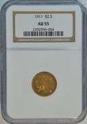 Near Mint 1911 US $2.50 Indian Gold Piece. NGC AU55