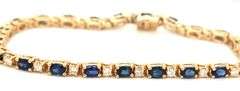 14kt Yellow gold oval blue sapphire and diamond bracelet