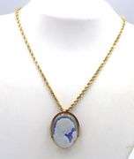 14kt Yellow gold Cameo brooch pendant on rope chain necklace