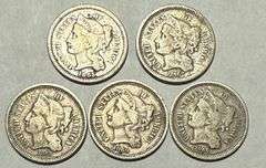 1865 1866 1867 1868 1869 3 Cent Nickels