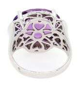 14kt White gold oval amethyst and diamond frame ring