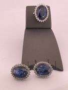 CERTIFIED 18K WHITE GOLD DIAMOND AND SAPPHIRE RING AND EARRING SET