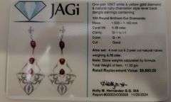 Opulent 18K White and Yellow Gold Chandelier Earrings with 4 Natural Rubies and 1.18 ct Diamond Acce