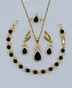 Timeless Classic 18 Kt Yellow Gold Plate 4 Piece Lab Simulated Black Diamomd Jewelry Set