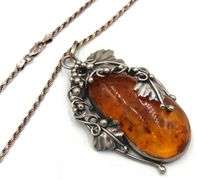 Vintage Amber leaf pendant on Italian rope chain necklace