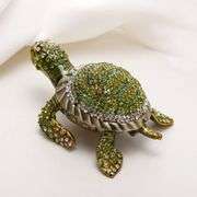 Hand-Painted Rhinestone Turtle Trinket Box