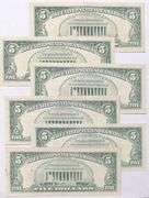 6 1963 Series $5 Red Seal US Notes.