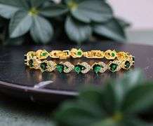 18 Kt Yellow Gold Plate 4 Piece Lab Simulated Emerald Jewelry Set