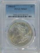 Gorgeous satiny-white Gem BU 1904-O Morgan Silver Dollar. PCGS MS65