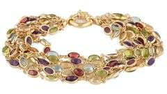Multi Gemstone Bezel Set Multi Strand Station Bracelet in 14K