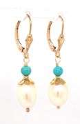 14kt Yellow gold pearl turquoise dangle earrings