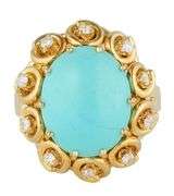 Oval Turquoise and 0.30ctw Diamond Frame Swirl Cocktail Ring in 18K