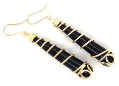14kt Yellow gold black and gold swirl dangle earrings