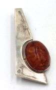 Lot of 2 Vintage 925 sterling silver amber brooches