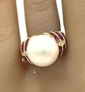 14kt Yellow gold South Sea pearl and ruby and diamond ring