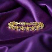 Gorgeous 18 Kt Gold Plate 5 Piece Lab Simulated Amethyst and Diamond Jewelry Set