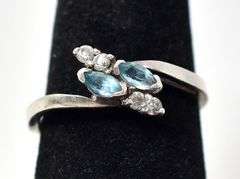 Blue Topaz and CZ Gemstone Ring in Sterling Silver