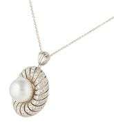 18kt White gold 12.0MM South Sea Pearl and 0.75ctw Diamond Swirl Frame Pendant Necklace