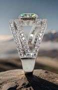 14 Kt White Gold Plated  3.08 Ct Rare Lab Simulated Amber Diamond Ring