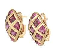 Rhodolite Garnet Bezel Set Clip On Earrings in 14K
