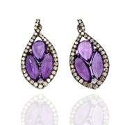 18k (750) White Gold Natural Amethyst and Diamond Earring