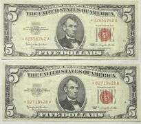 2 1963 Series Slider Star $5 Red Seal US Notes